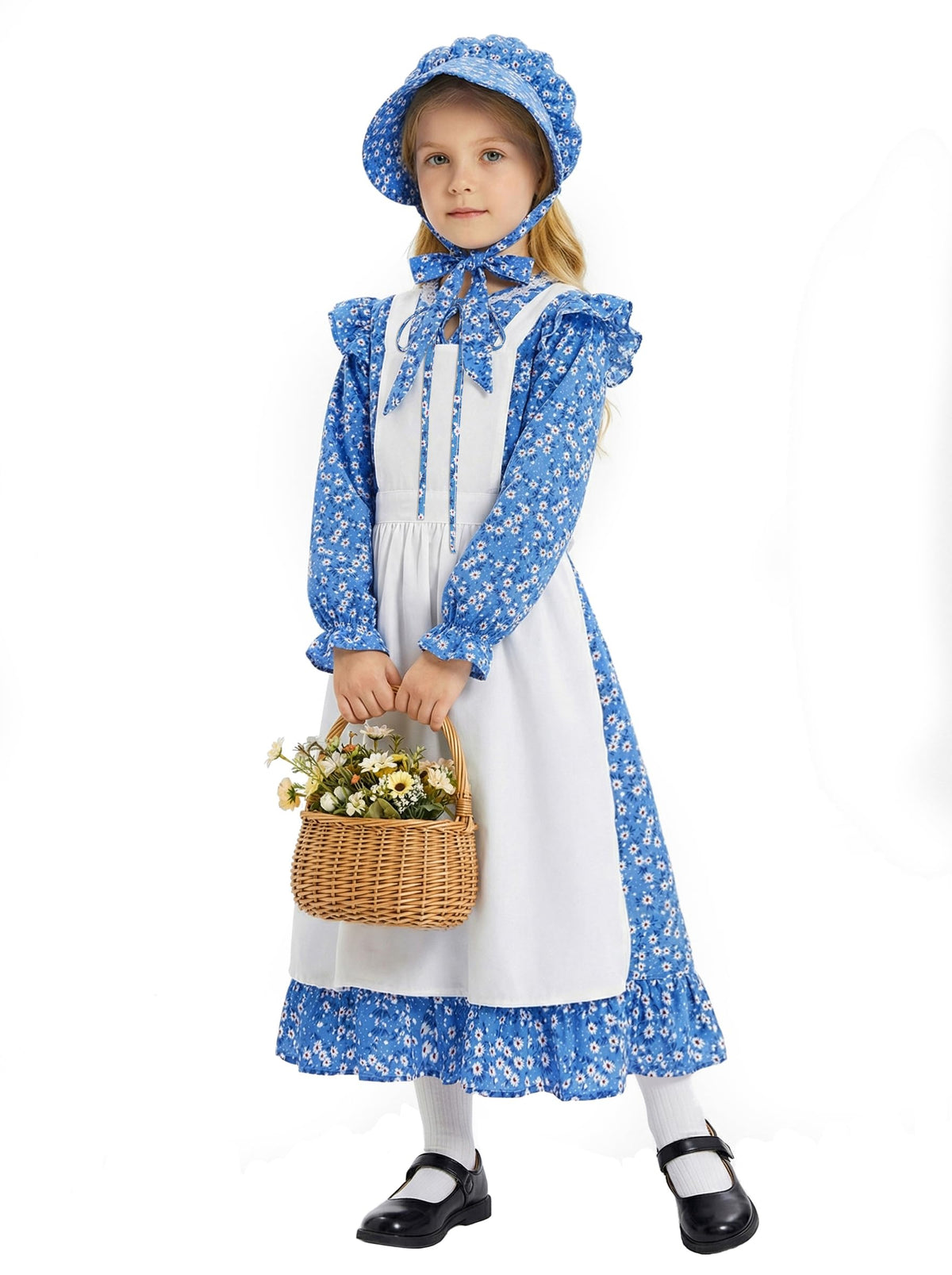 Cuteshower Girls Pioneer Dress blue front view for playful adventures and costume events.