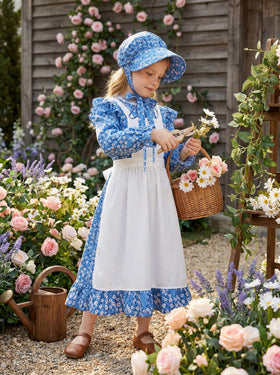 Cuteshower Girls Pioneer Dress blue sleeve detail enhances vintage-inspired charm.
