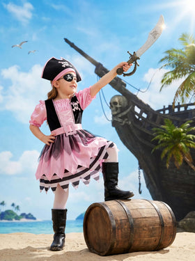 Cuteshower pirate dress pink fabric close-up, soft and durable for active play