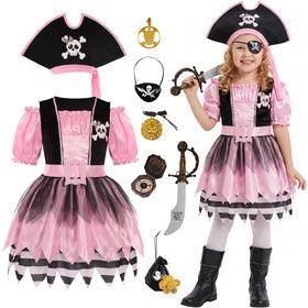 Cuteshower Girls Pirate Costume set with pink dress and accessories for imaginative play and Halloween