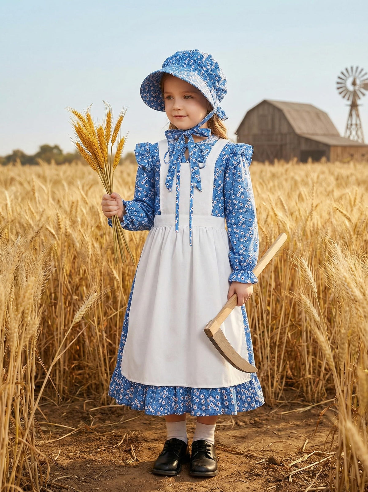 Cuteshower blue pioneer dress ideal for themed parties and Halloween adventures.