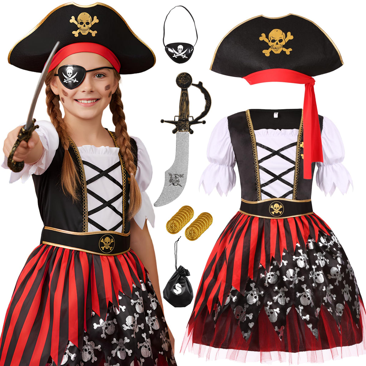 Cuteshower pirate dress for girls promotes imaginative play.