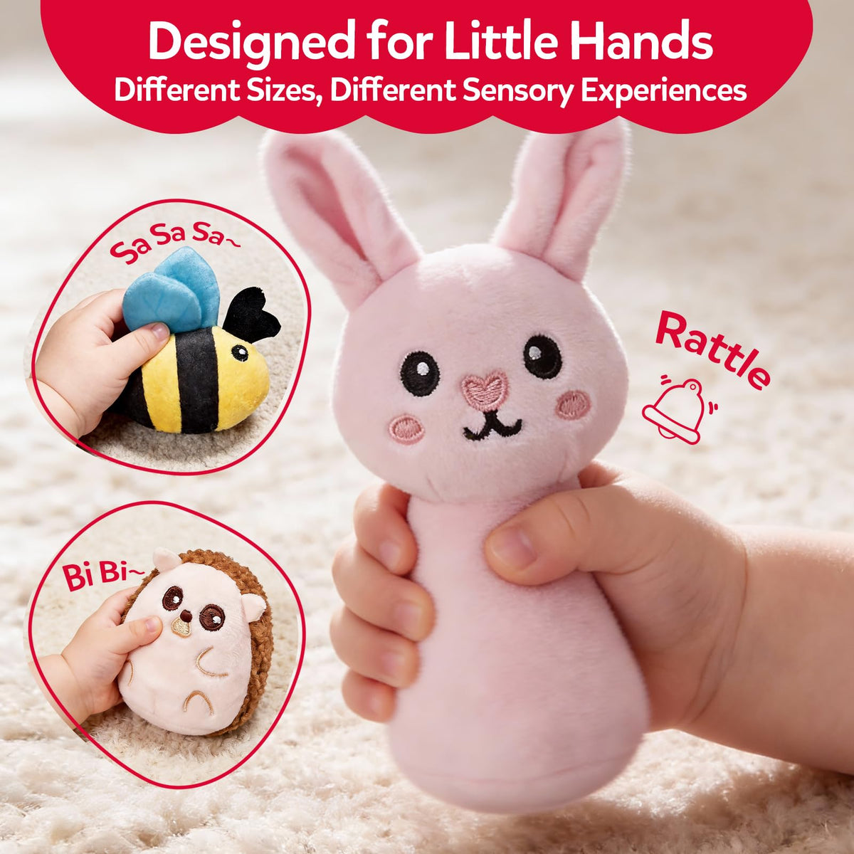 CuteZone animal rattle inside a plush toy adds cheerful sound during play