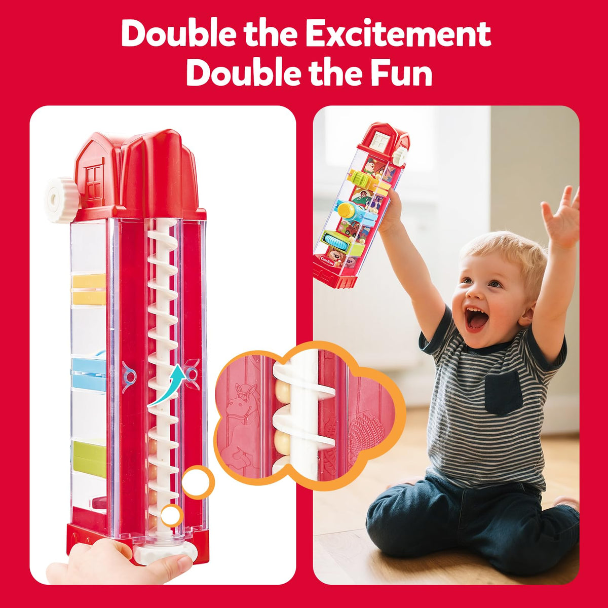 CuteZone Farm Egg Drop Toy twist-drawer action encourages early problem-solving.