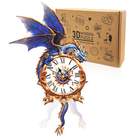 Cutywood blue dragon clock puzzle on desk blends decor with a functional timepiece