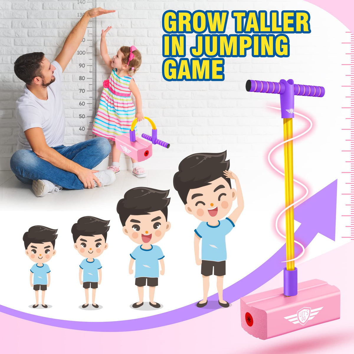 CUUGO LET'S GO! CG foam pogo stick handle provides comfortable grip during play.