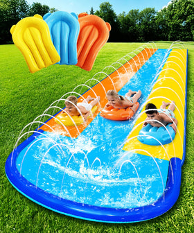 CVICOE triple water slide with surround sprinkler for steady wetness and safe play.