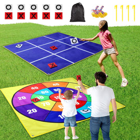 CWLAKON 2-in-1 outdoor giant tic tac toe bean bag toss mat for backyard fun.