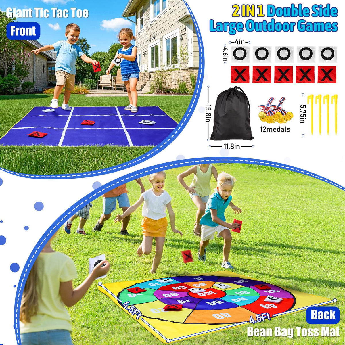 CWLAKON bean bags with X and O lettering enable quick scoring.