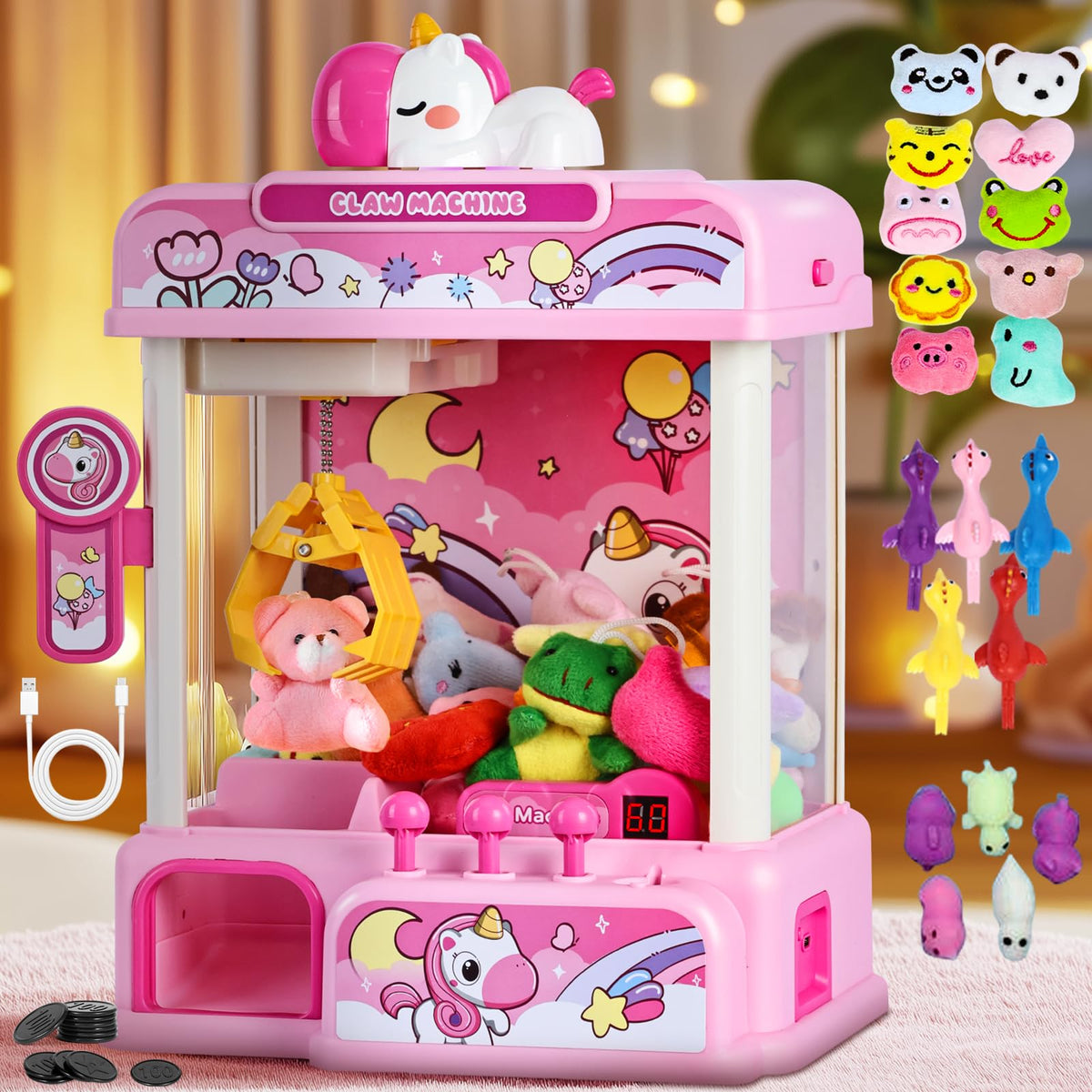 CWLAKON claw machine for kids pink front view arcade-style home play