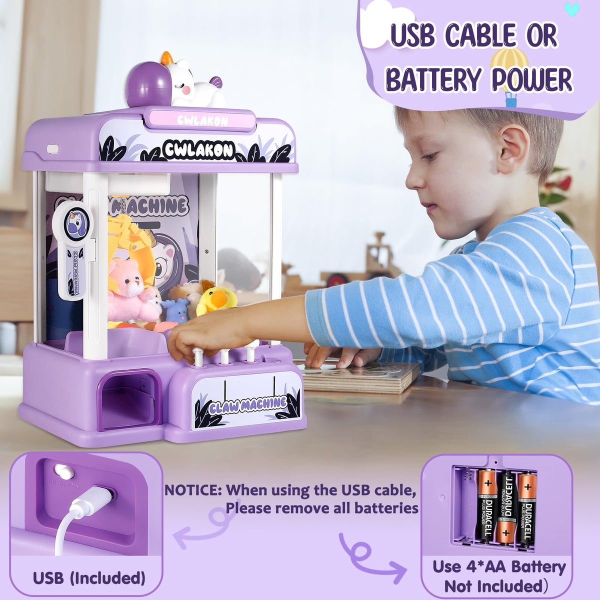 CWLAKON claw machine music button adds arcade vibe with quiet mode option.