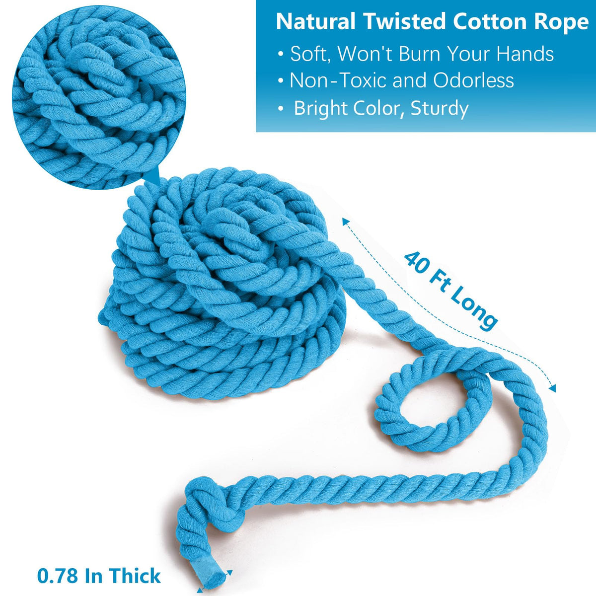 CWLAKON tug of war rope 60ft blue storage bag for easy carry