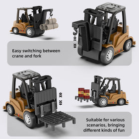 cxjoigxi mini rc forklift 2-in-1 crane mode, demonstrates versatile lift capability.