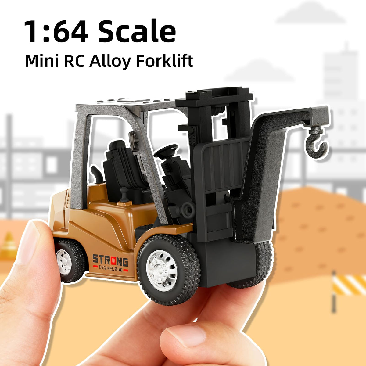 cxjoigxi mini rc forklift side view, compact design suitable for desk or shelf display.