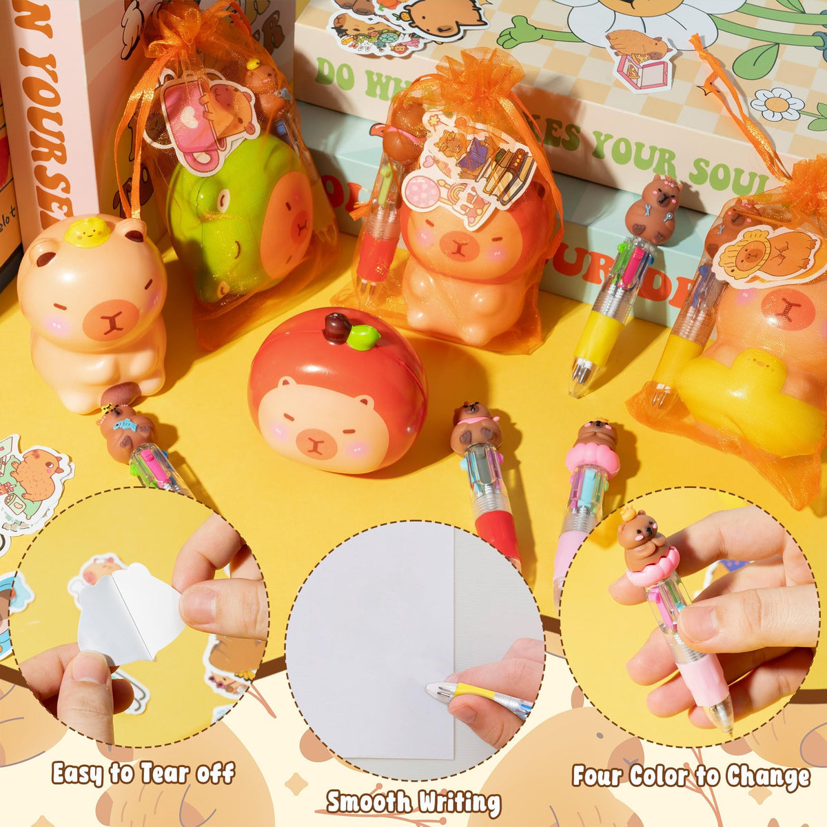 CY2SIDE 4-in-1 party favor set includes toy pen stickers and organza bag