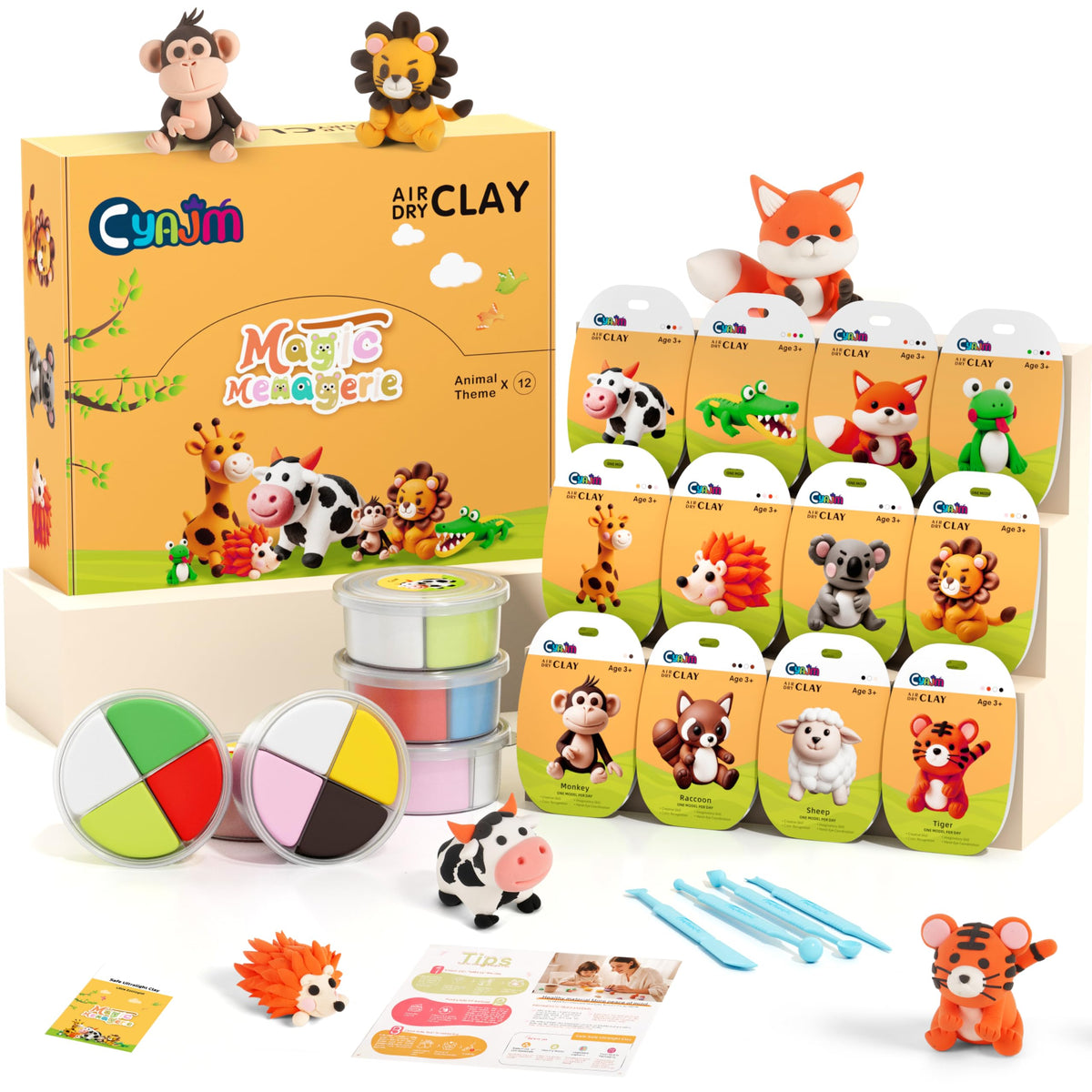 CyAJM air dry clay kit with 12 boxes for kid-friendly creativity.