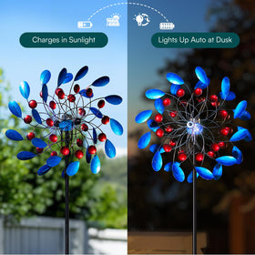 Cyan Oasis 24-inch blade wind spinner adds bold yard motion.
