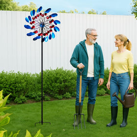 Cyan Oasis stake keeps spinner stable on lawn and patio.