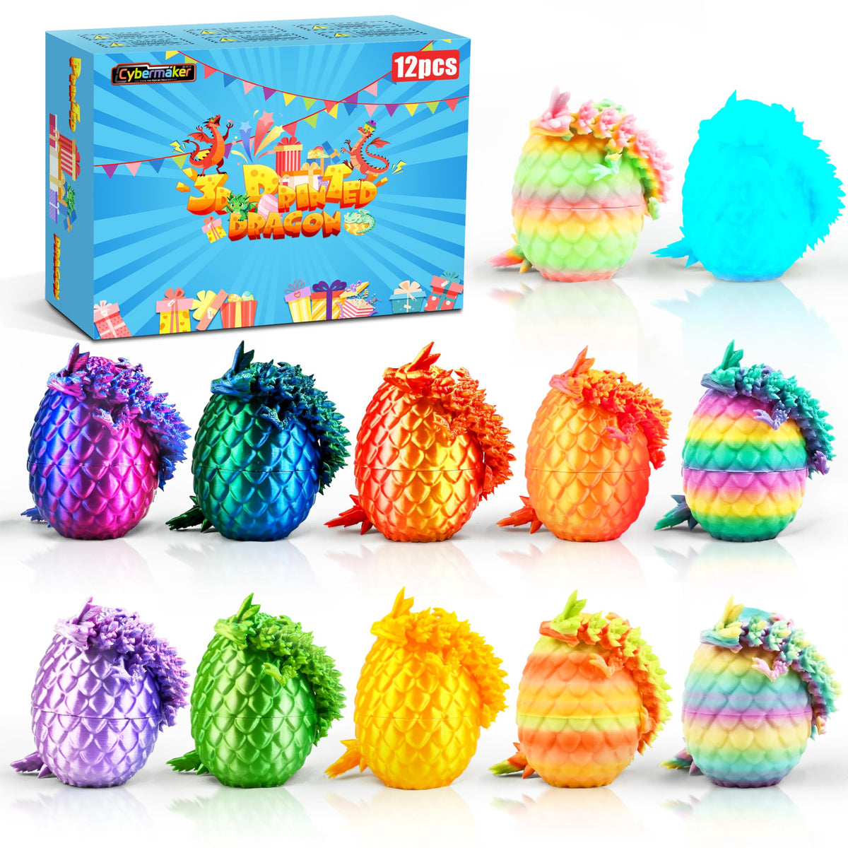 Cybermaker bright dragon egg collection for vibrant shelf display and gifting.