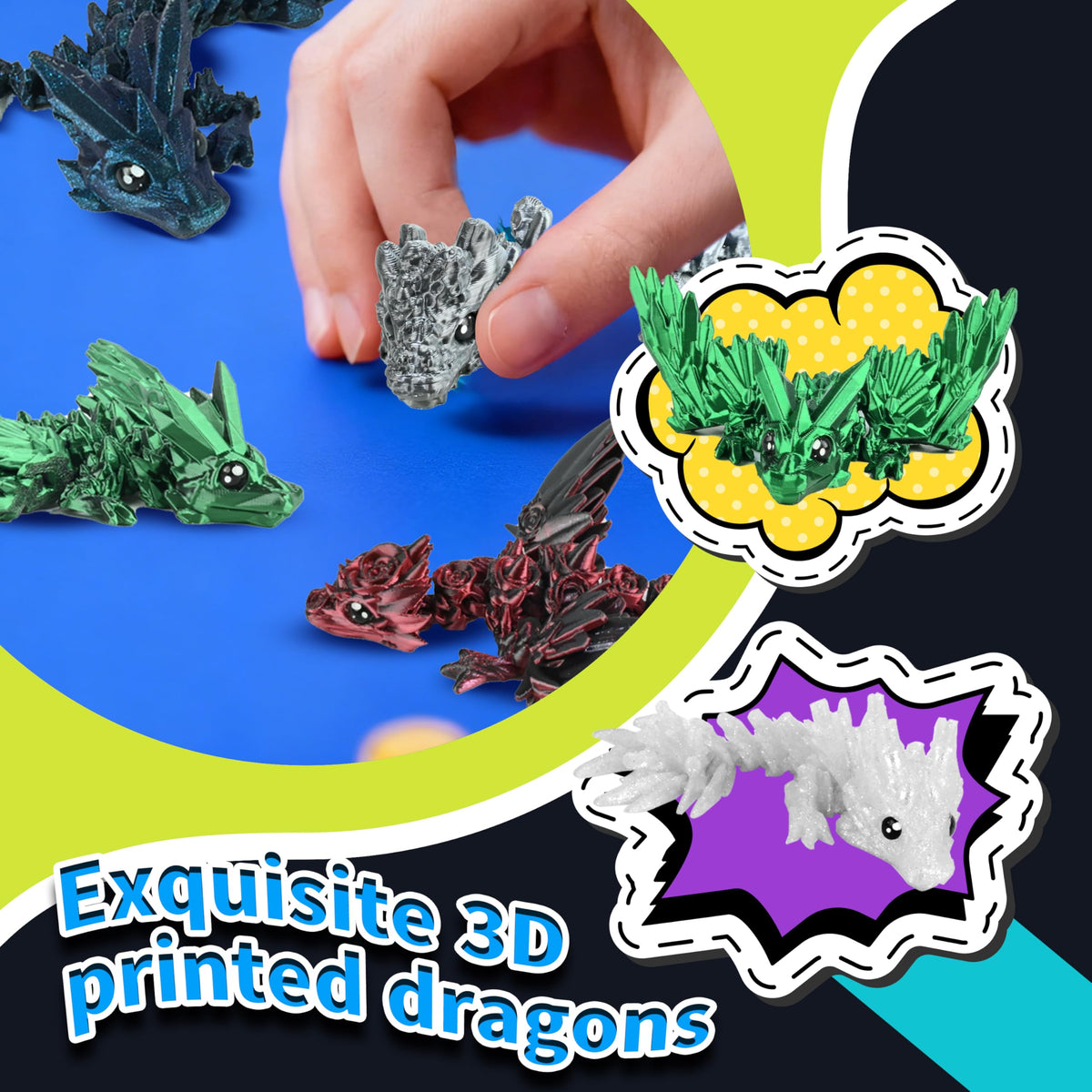 Cybermaker dark dragon set 03 in dynamic mid-air pose for action display.