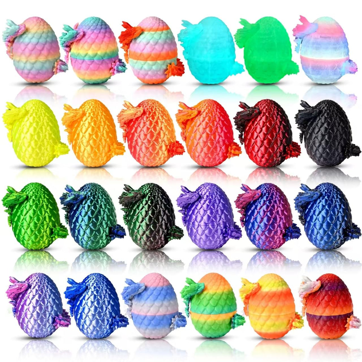 Cybermaker dragon eggs on display provide colorful desk decor and playful inspiration.