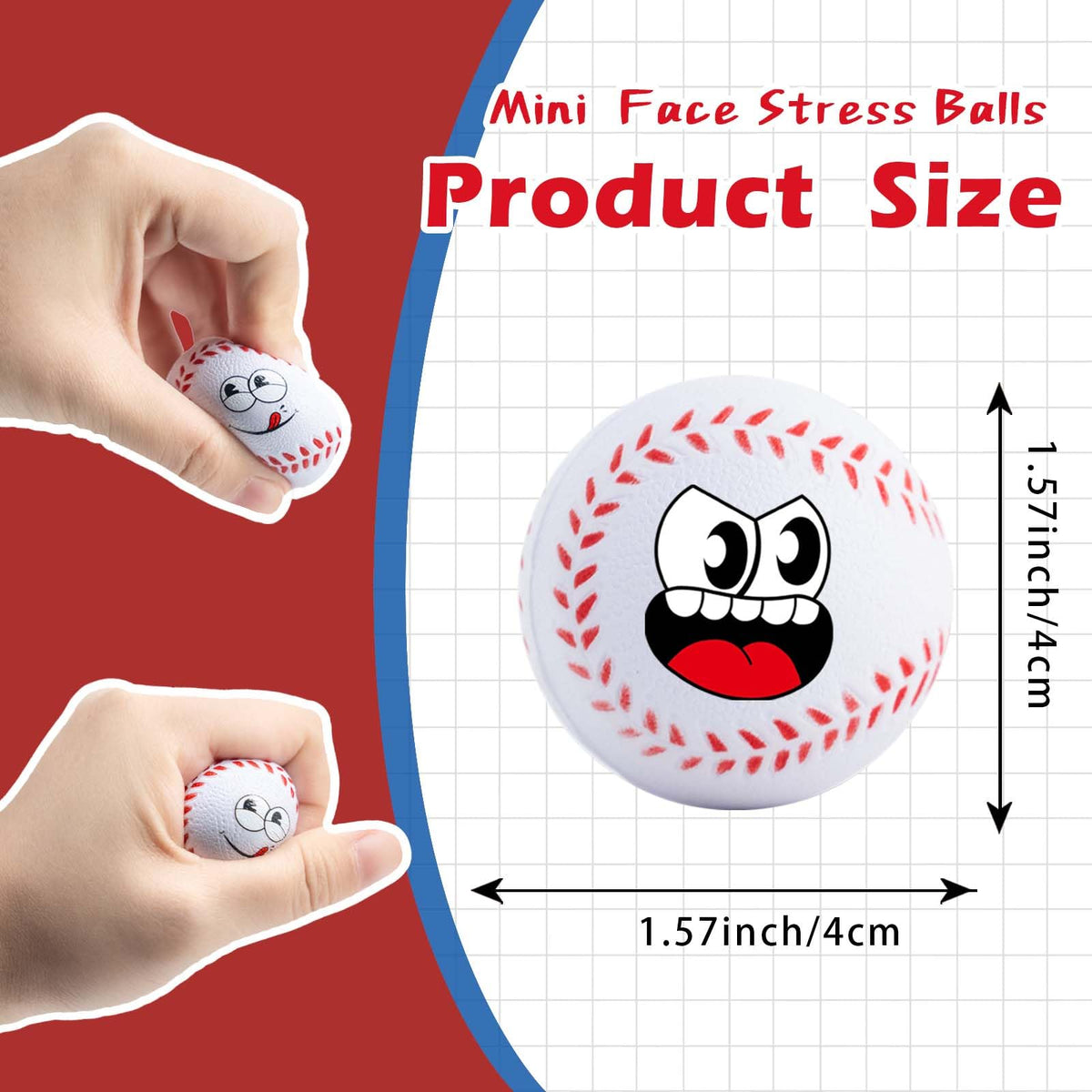 Cyclescrux mini baseball stress ball Face 02, classroom rewards and calm down.