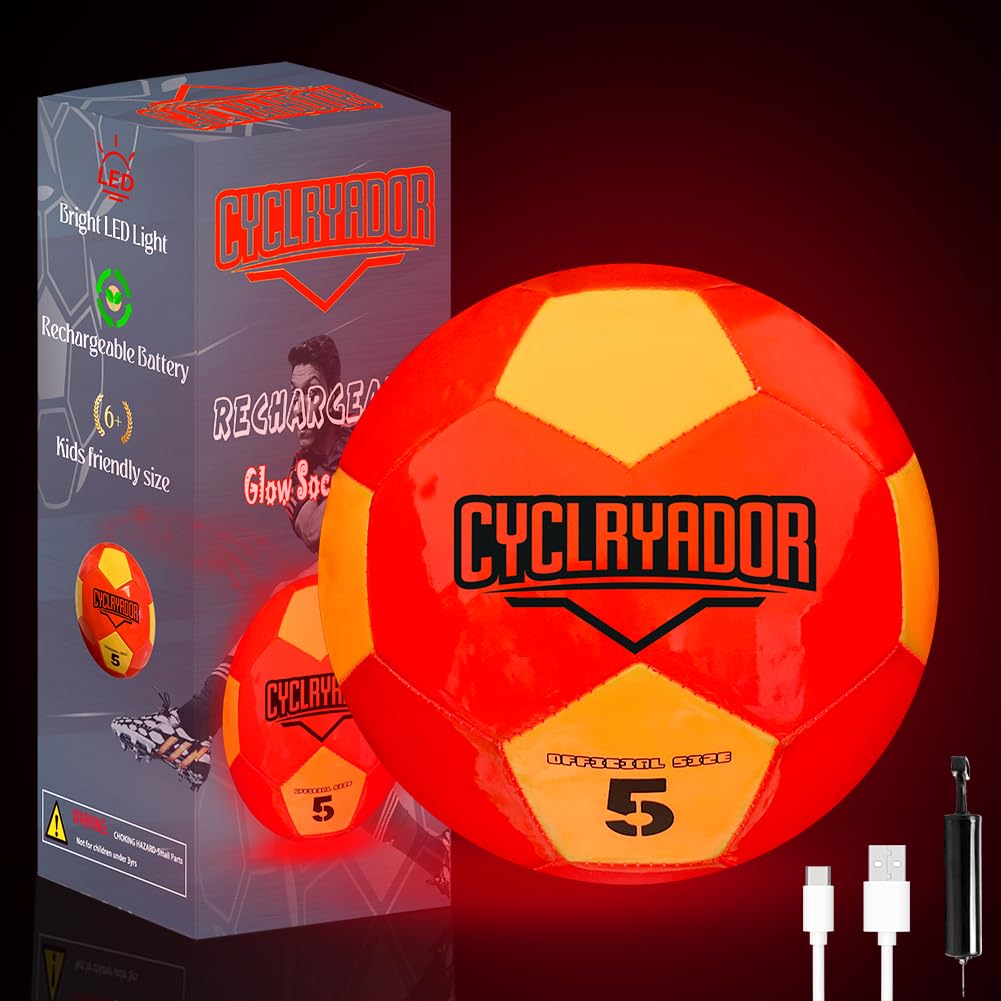 Cyclryador glow soccer ball lit during dusk kicks for safe nighttime play.