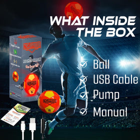 Cyclryador LED ball being kicked on grass for enhanced visibility.