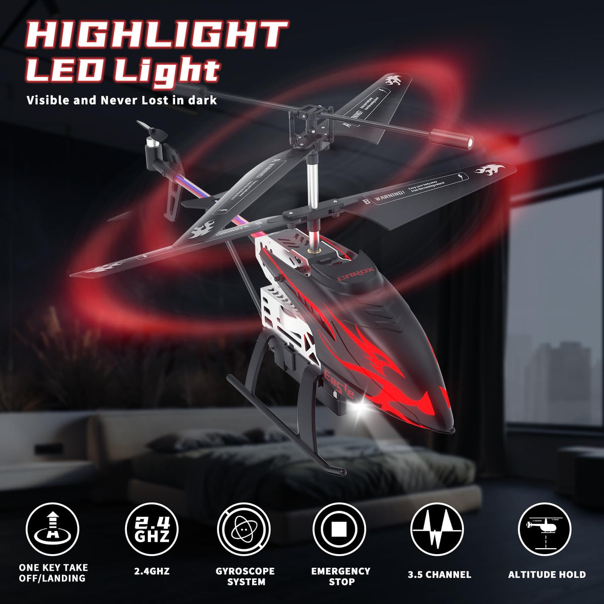 CYLION helicopter ships with two rechargeable batteries for extended play sessions.