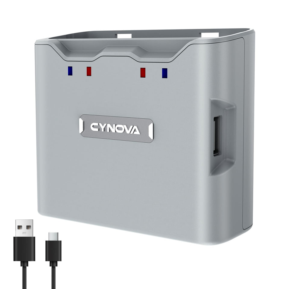 CYNOVA DJI Mini 4K charger front view with dual charging ports.