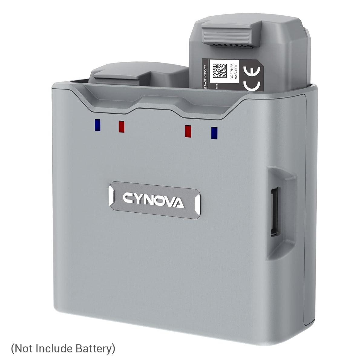 CYNOVA DJI Mini 4K charging hub side view shows USB-C and USB-A ports.