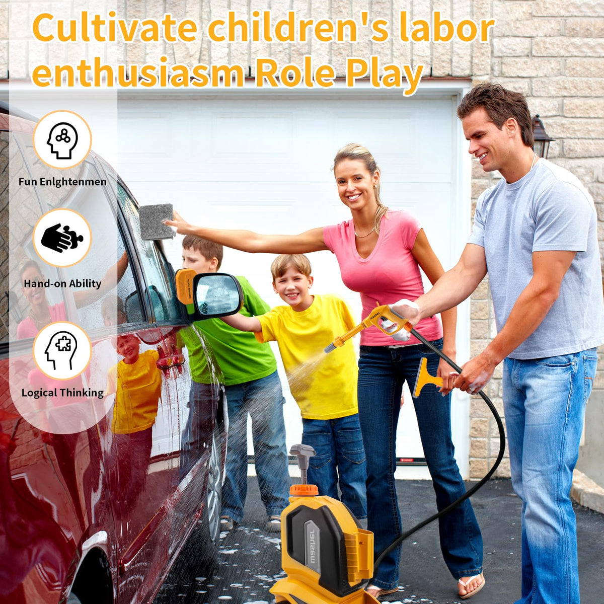 CZOALX manual pressure washer in action demonstrates safe interactive water play