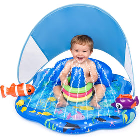CZCUUDZ baby pool float with sprinkler provides refreshing splash time.