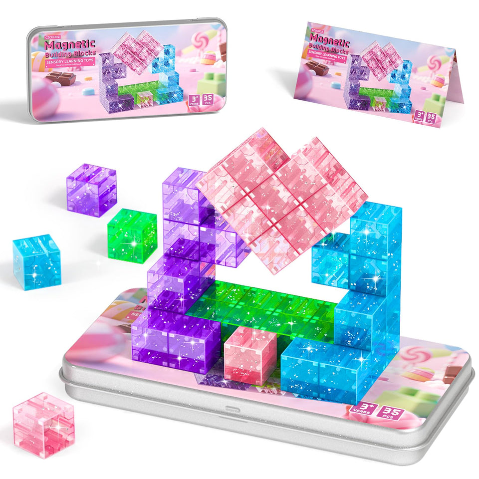 CZCUUDZ magnetic blocks travel set on a compact iron box surface enables portable play