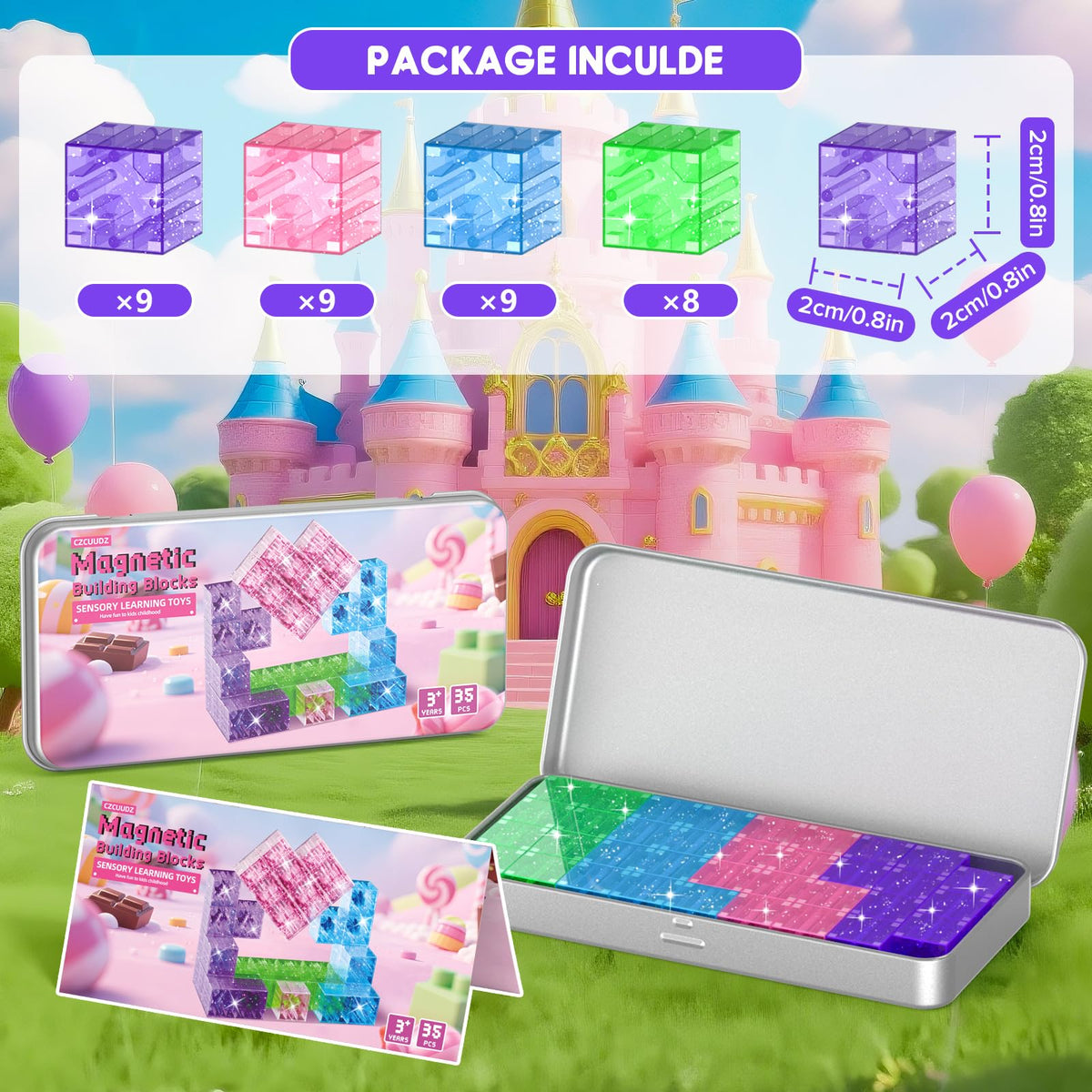 CZCUUDZ mini magnetic tiles magnetically attach to iron surfaces for versatile on-the-go building