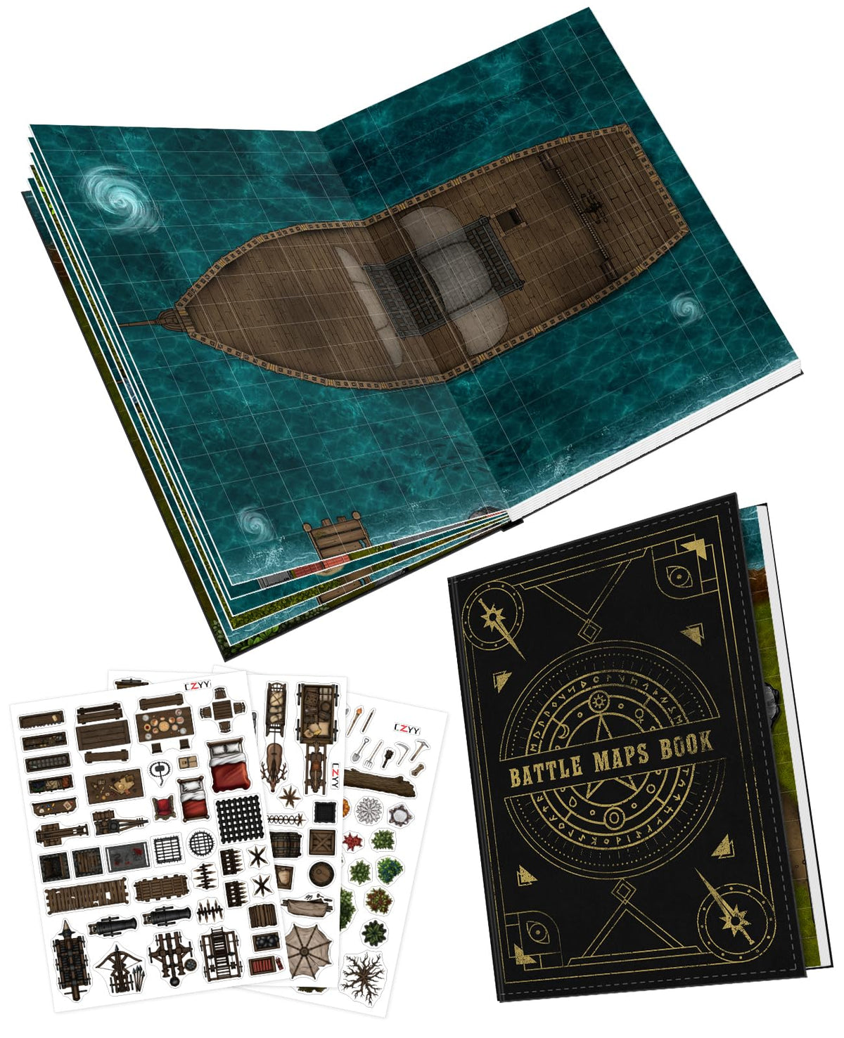 CZYY DND Battle Map Book overview with 32 maps and 100 decals for dynamic campaigns