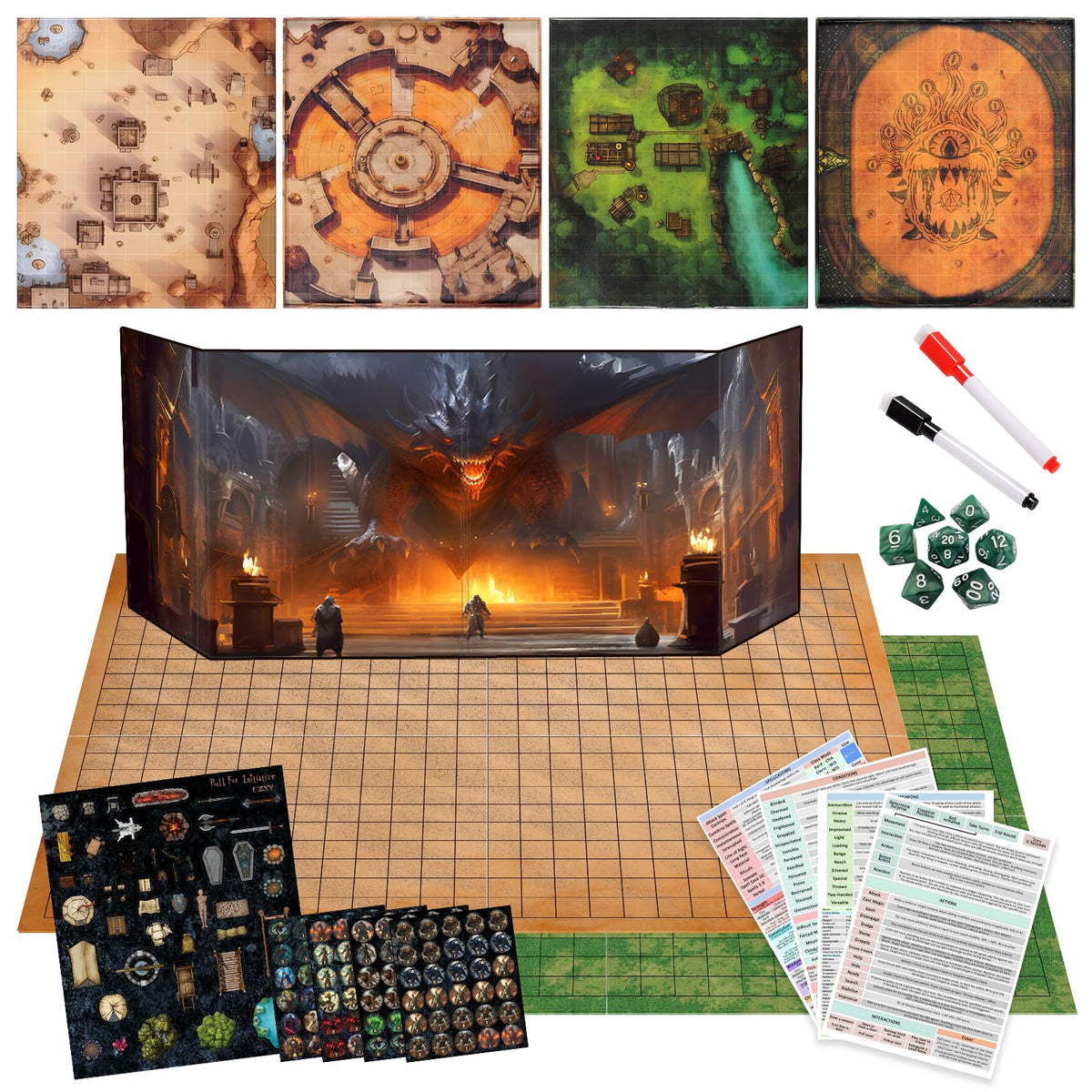 CZYY foldable battle mat with DM screen for immersive tabletop battles