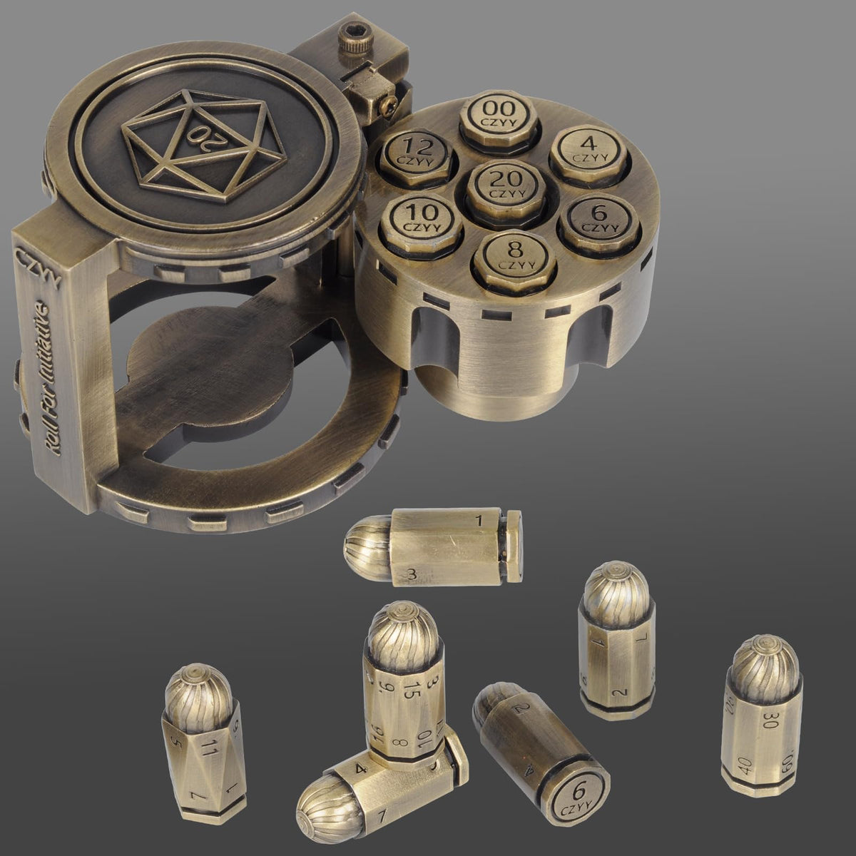 CZYY bronze bullet dice set for immersive tabletop gameplay.