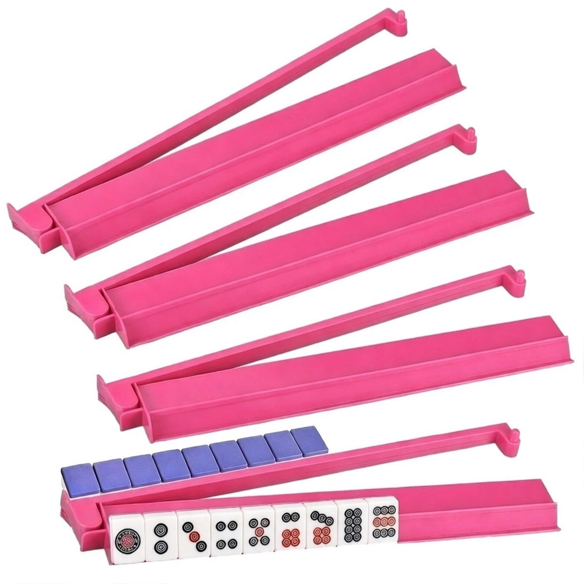 Czzwak Mahjong rack magenta front view, showcasing durable acrylic for smooth tile handling.