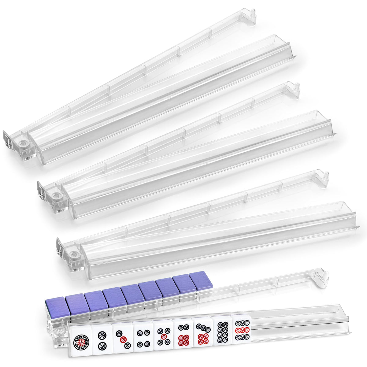 Czzwak Mahjong rack in crystal-clear acrylic highlights tiles' visibility for easy play