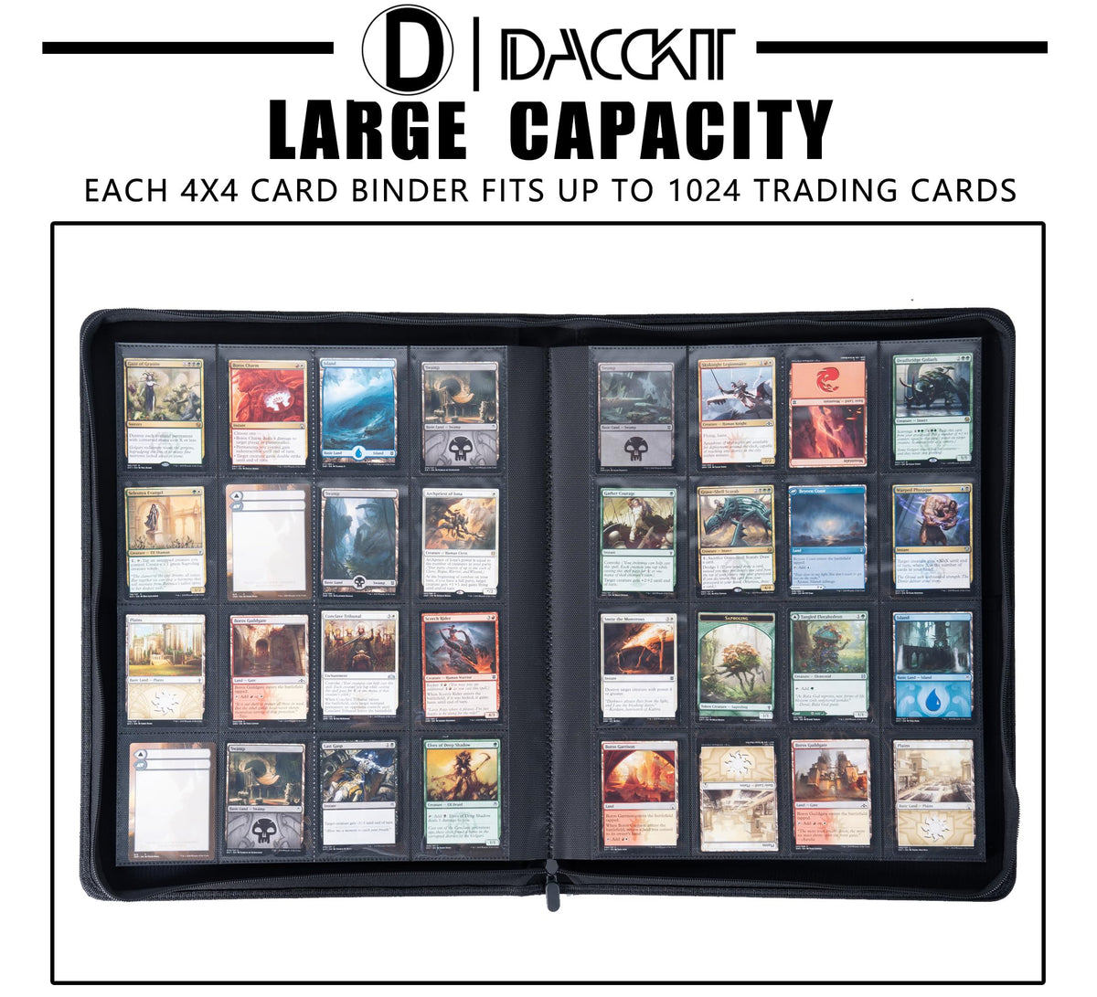 D DACCKIT card binder open pages with clear pockets for easy display