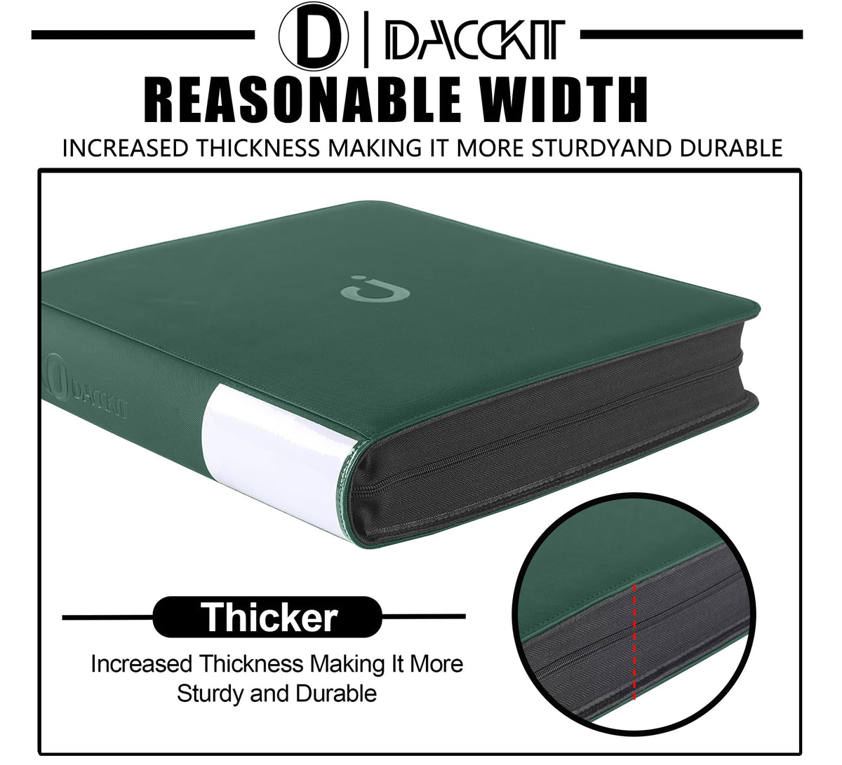D DACCKIT card binder features a secure zipper to keep cards safe