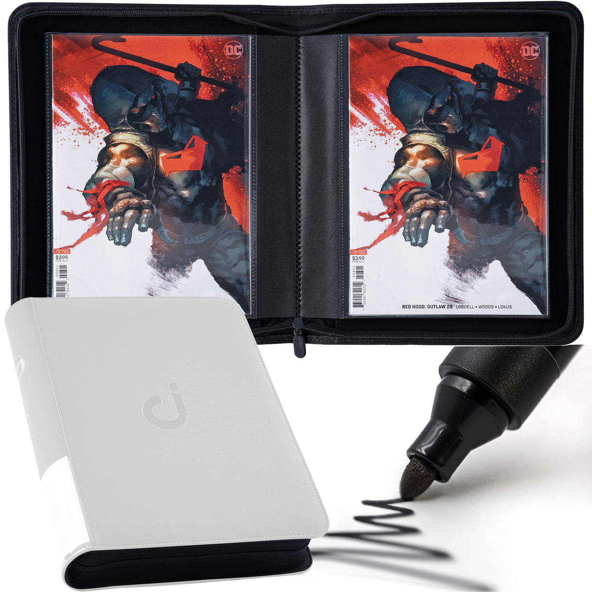 D DACCKIT Comic Binder showcasing 24 comics with side-label organization for quick access