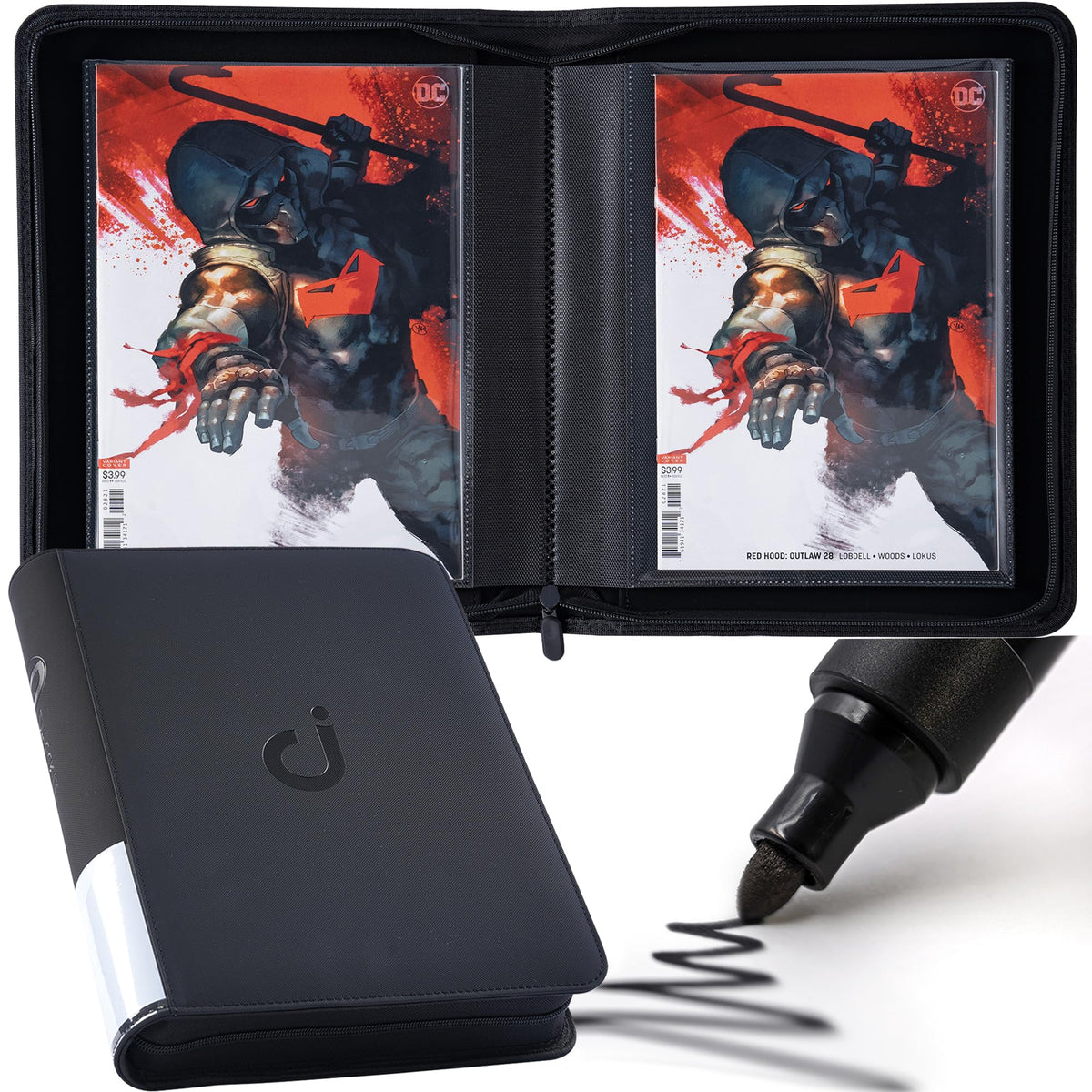 D DACCKIT Comic Binder with classic black cover, ideal for organized storage and quick access