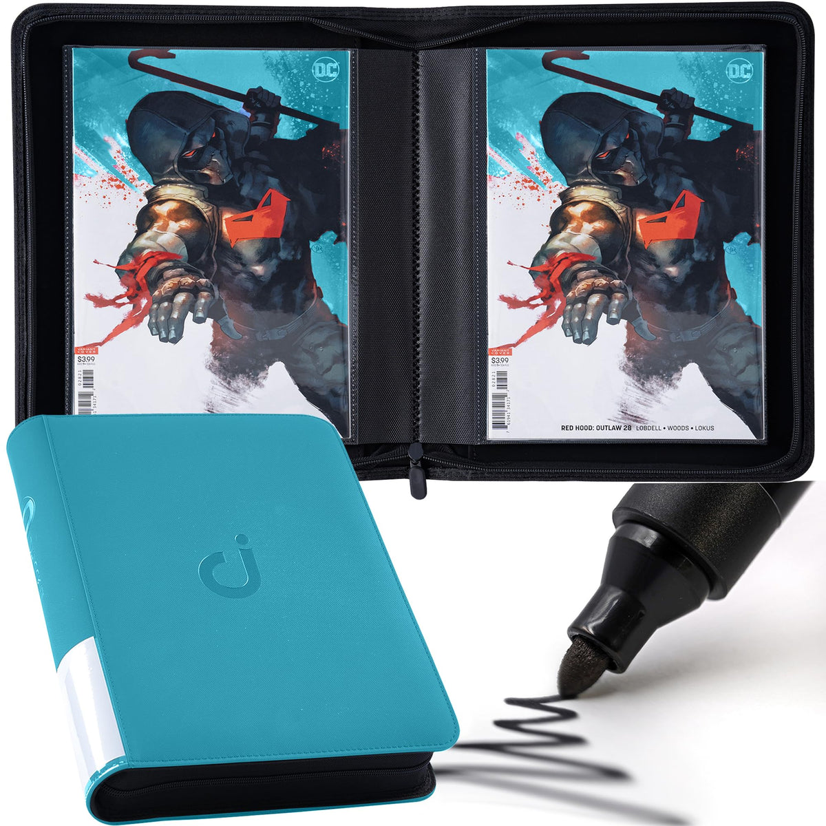 D DACCKIT comic binder front turquoise, showcasing durable storage and display-ready design.
