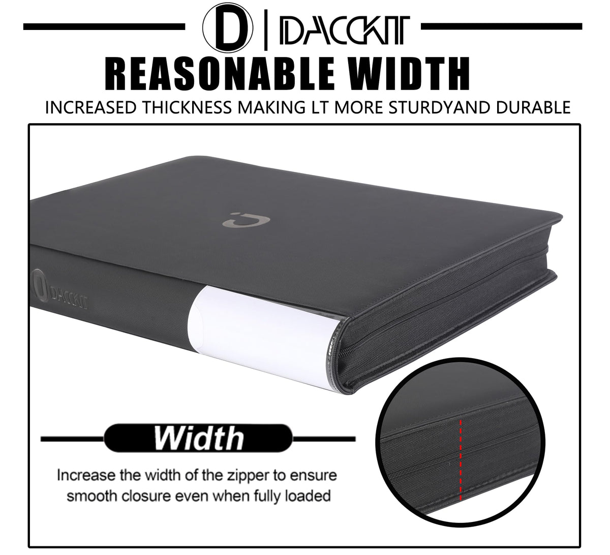 Pocket dimensions 9.5x7 cm on a D DACCKIT binder suitable for standard cards.