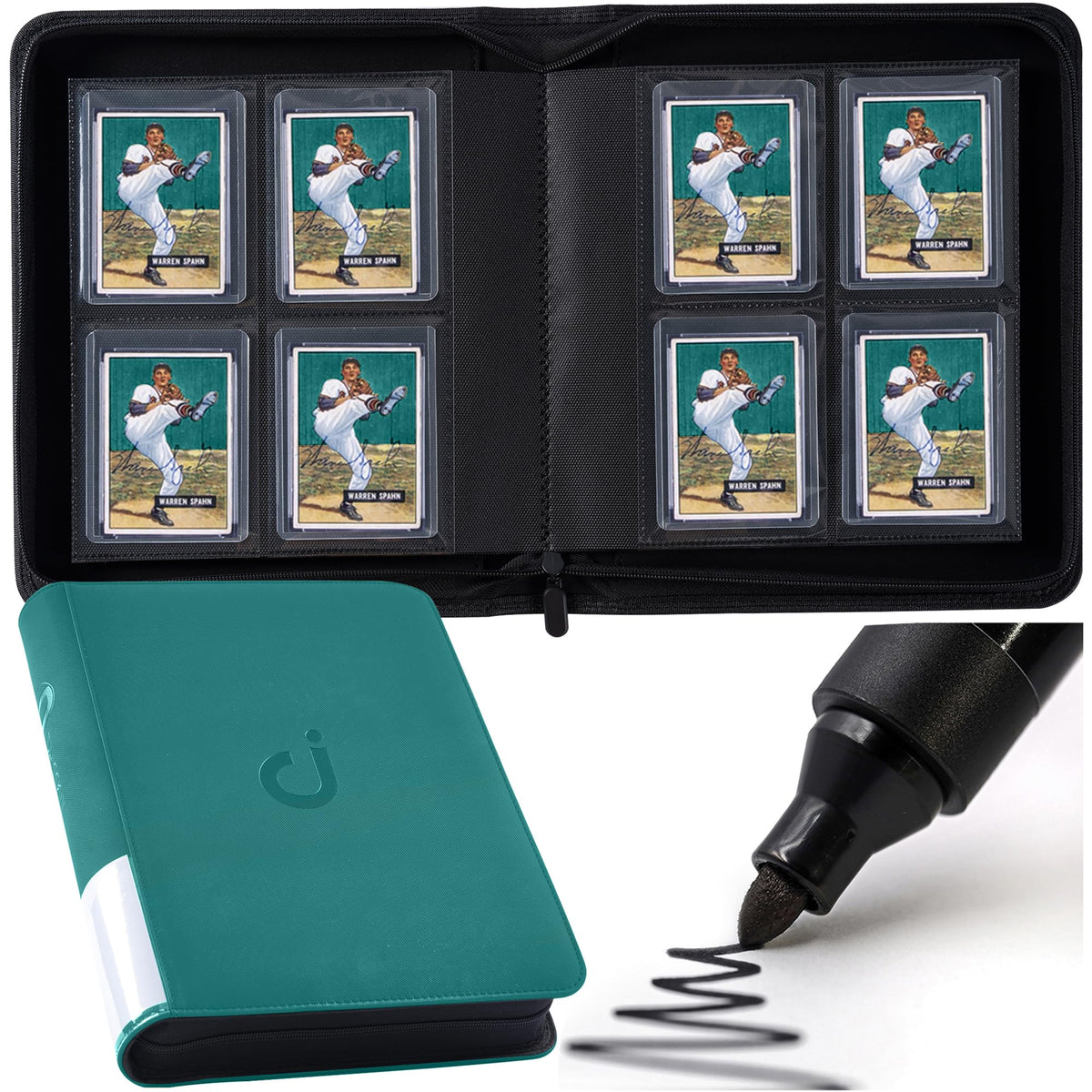 D DACCKIT Top Loader Binder displaying 128 cards in 4-pocket pages for 3 x 4 rigid holders