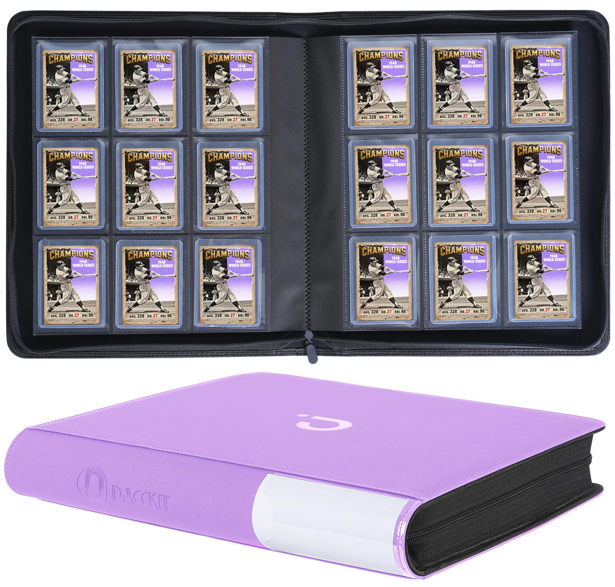 D DACCKIT top-loader binder with 288 card holders for organized trading card storage