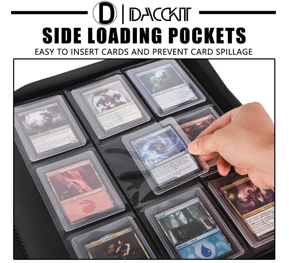 Front and rear rigid covers provide sturdy protection for prized cards.