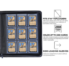 D DACCKIT binder's zipper closure keeps cards secure during transport.